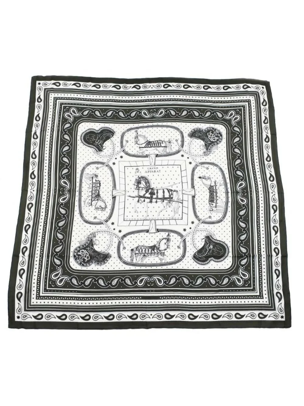 Hermes Carre Geant Grand Appara Bandana Scarf Cashmere Silk Moss Green